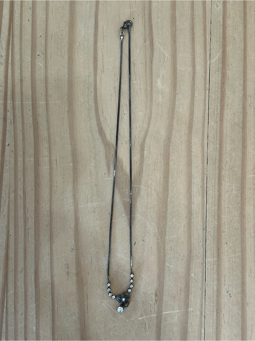 Source Unknown Silver Floral Crystal Pendant Necklace